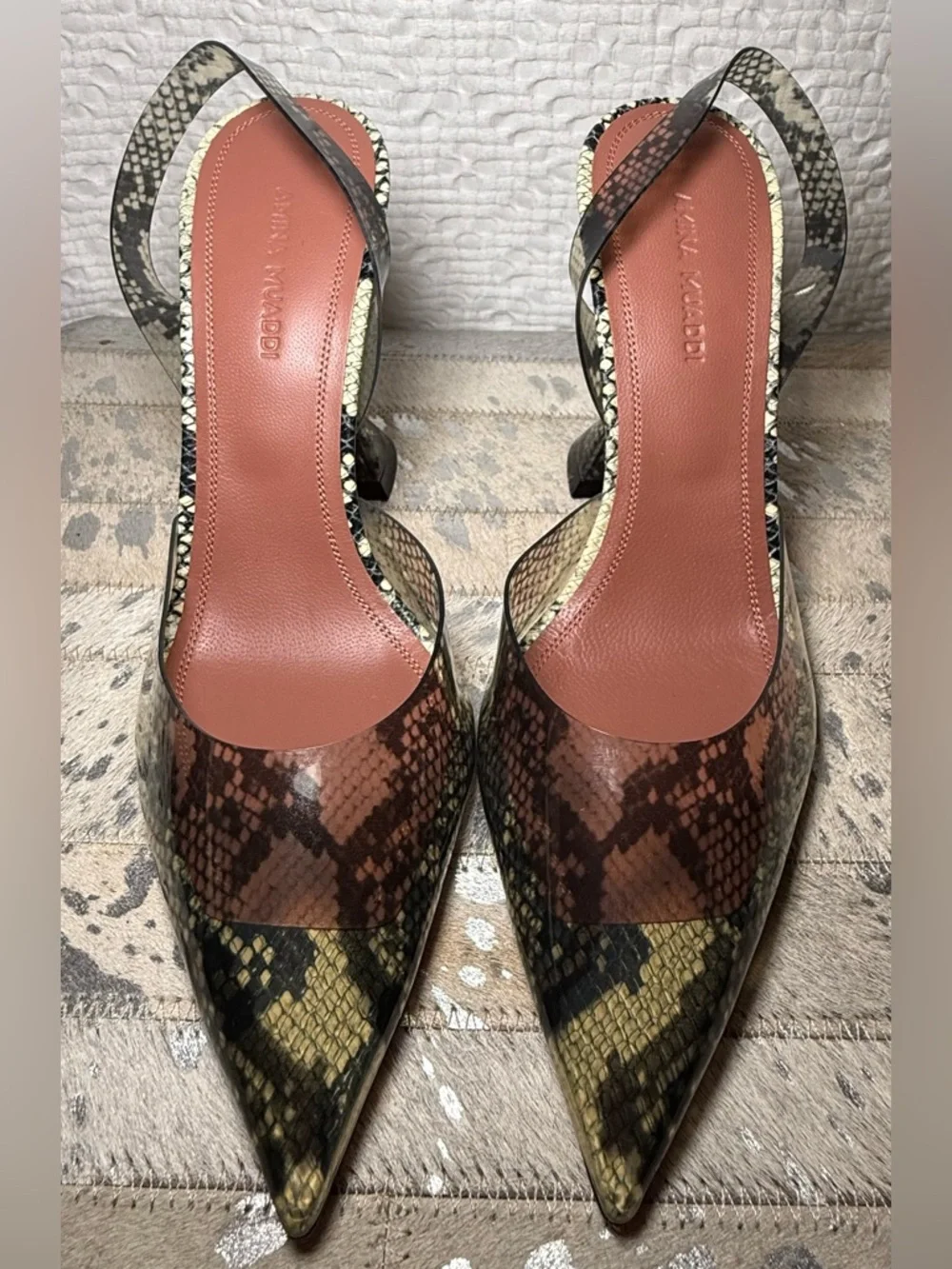 Amina Muaddi Holli Glass 95 Slingback Pumps Snake Print  SZ 36 US 6 - Picture 6 of 16